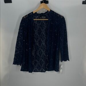 Alex Evenings Navy Top Size 8 NWT